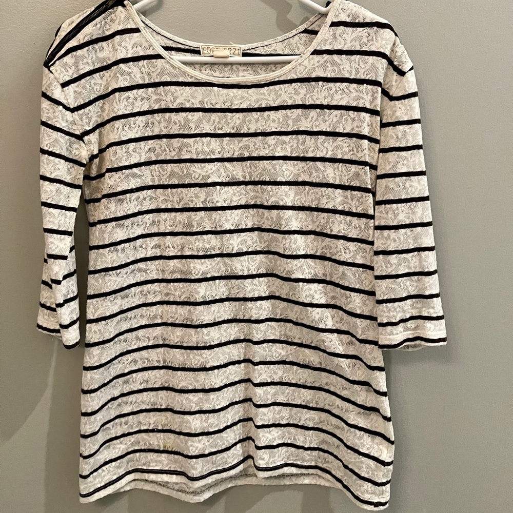 Black and white striped lace top